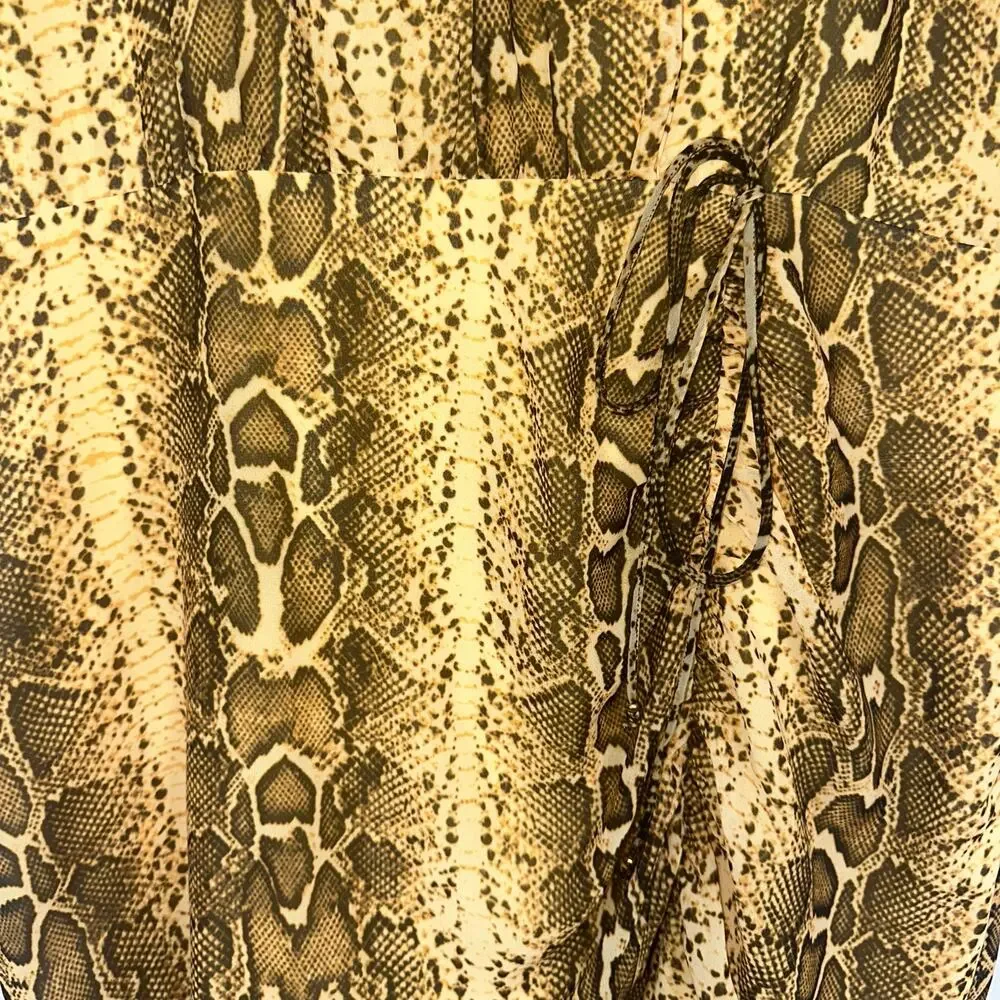 Sam Edelman Yellow Snake Ruched Short Puff Sleeve Dress Size 14